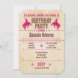 Convite de Aniversário do Vintage Cowboy Rosa Quen