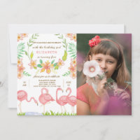 Convite De Aniversário Do Watercolor Flamingo Com