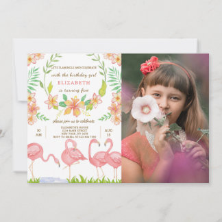 Convite De Aniversário Do Watercolor Flamingo Com
