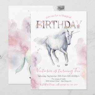 Convite de Aniversário do Watercolor Unicorn
