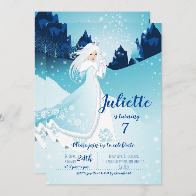 Convite de aniversário do Winter Frozen (Frente/Verso)