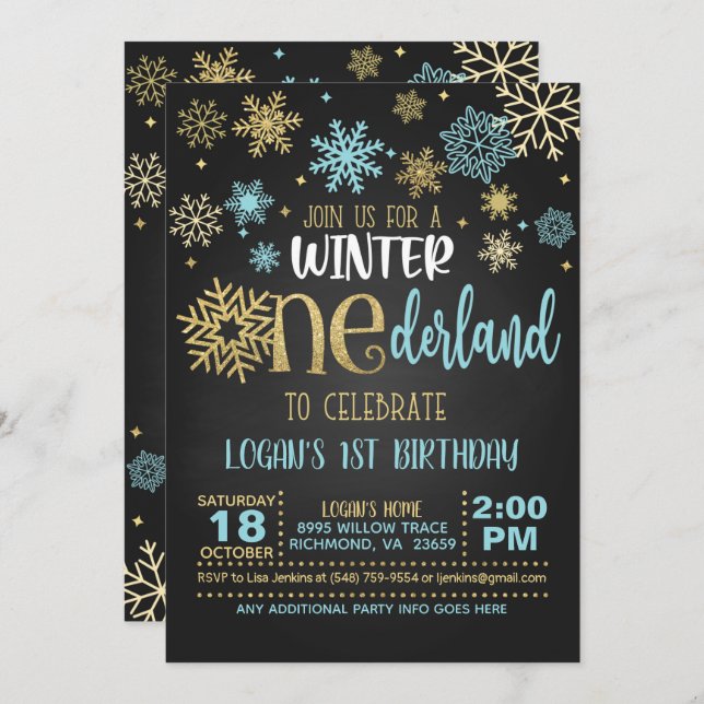 Convite de Aniversário do Winter ONEderland - Boy  (Frente/Verso)