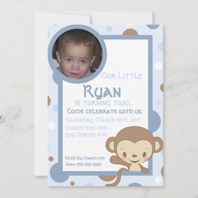Convite de Aniversário do Zoo Macaco (Frente)