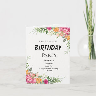 Convite de Aniversário Dobrável Floral Colorido