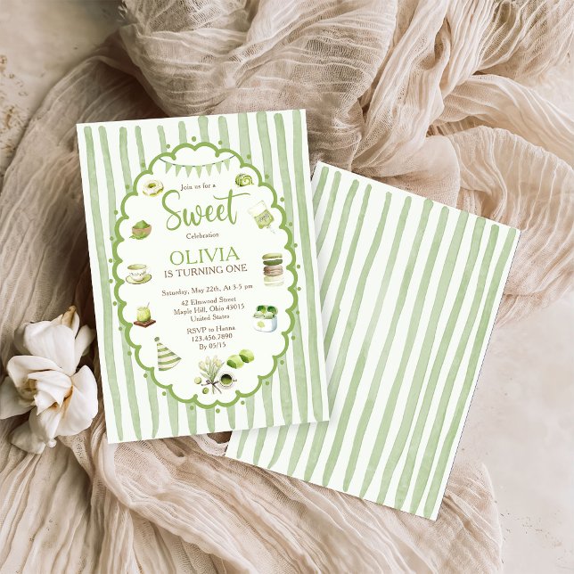 Convite de Aniversário Doce Matcha Verde (Criador carregado)