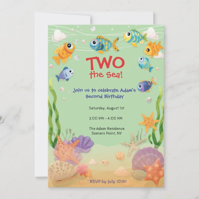 Convite de aniversário dois para o mar Aniversário (Frente)