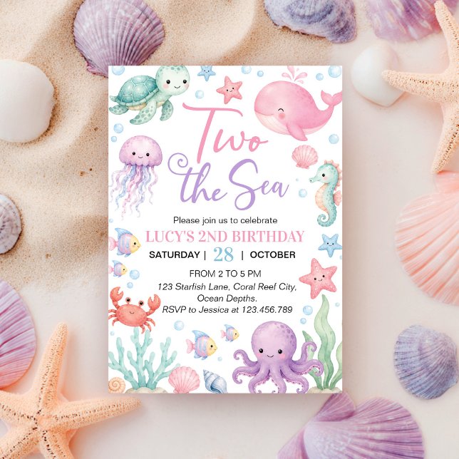 Convite de Aniversário Dois para o Mar com Animais (Criador carregado)