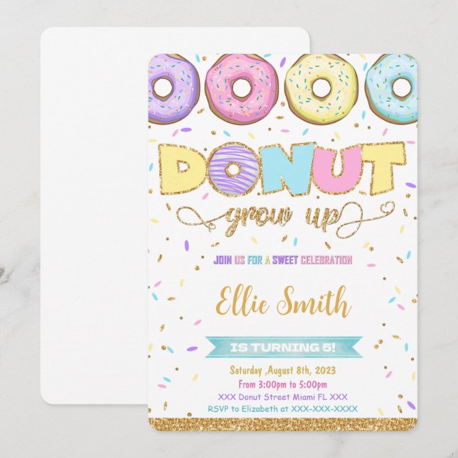 Convite de Aniversário Donut (Frente/Verso)