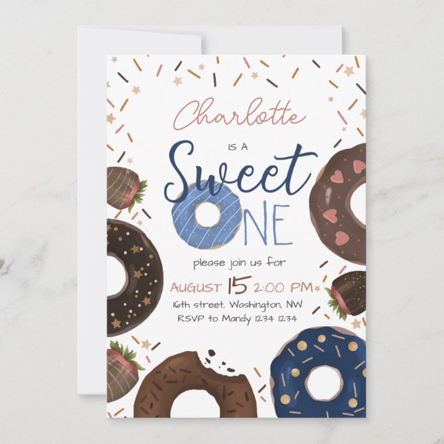 Convite de Aniversário Donut Sweet One (Frente)
