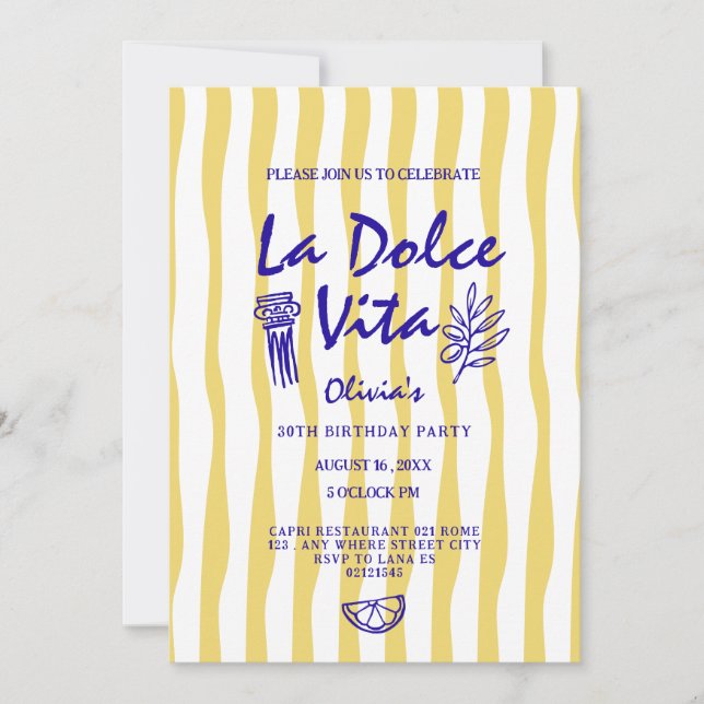 Convite de aniversário Doodle La Dolce Vita para q (Frente)