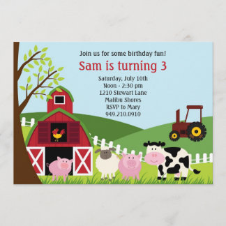 Convite de aniversário dos animais de fazenda