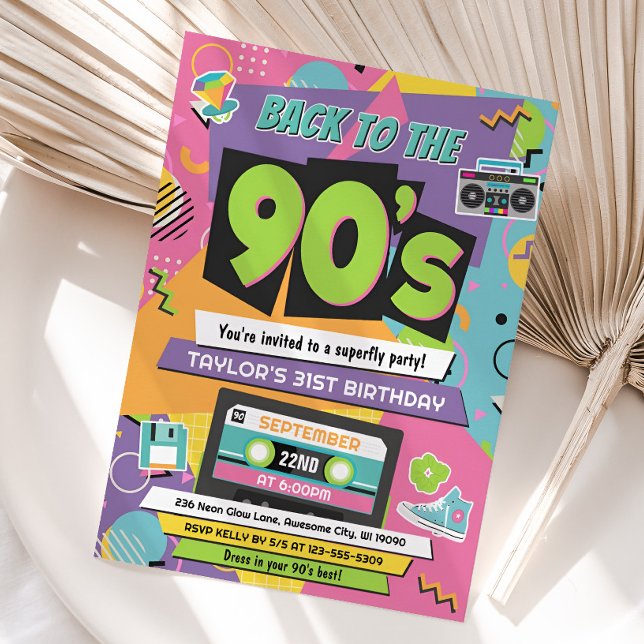 convite de aniversário dos anos 90 (90s Birthday Party Invitation)