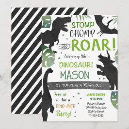 Convite de aniversário dos dinossauros pretos