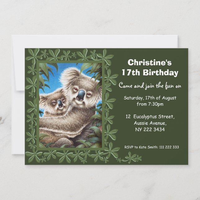 Convite de aniversário dos Koalas (Frente)