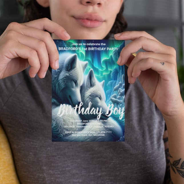 Convite de Aniversário dos Magníficos Lobos Branco (Criador carregado)