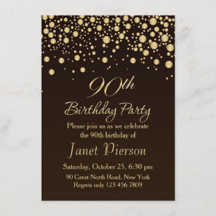 Convite de aniversário dourado do 90 dos confetes