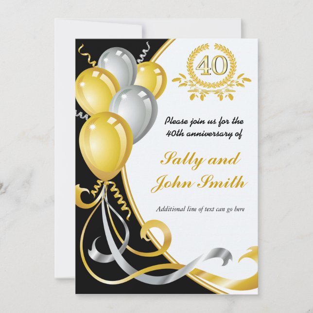 Convite de Aniversário Dourado e Prateado de 40º A (Frente)