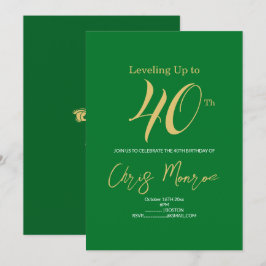 Convite de Aniversário Dourado e Verde Moderno Fau
