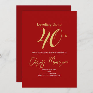 Convite de aniversário Dourado e vermelho moderno