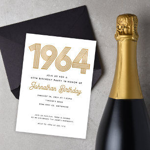 Convite de Aniversário Dourado Falso Branco 1964