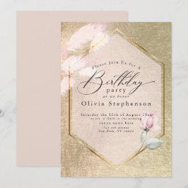 Convite de aniversário Dourado, Floral, Luxe Rosa