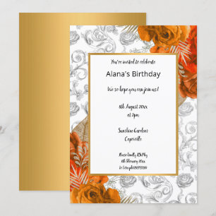 Convite de aniversário Dourado Floral Vermelho La