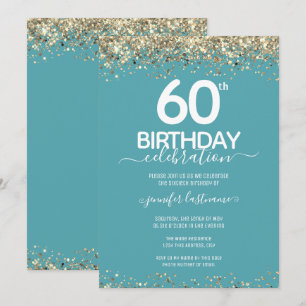 Convite de aniversário Dourado Glitter 60th