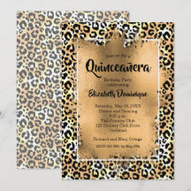 Convite de aniversário Dourado Leopardo Quinceañer