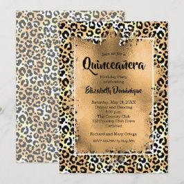 Convite de aniversário Dourado Leopardo Quinceañer