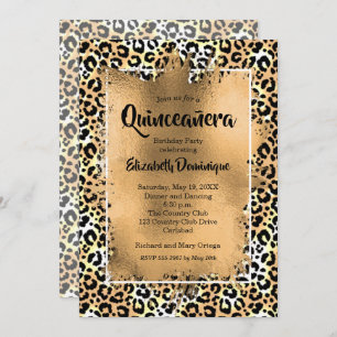 Convite de aniversário Dourado Leopardo Quinceañer