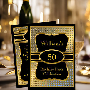 Convite de aniversário Dourado preto elegante dos