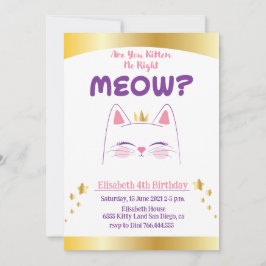 Convite de aniversário Dourado Rosa Gato Gato