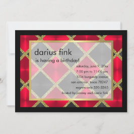 Convite de aniversário Dourado vermelho preto