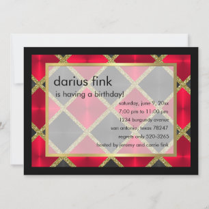 Convite de aniversário Dourado vermelho preto