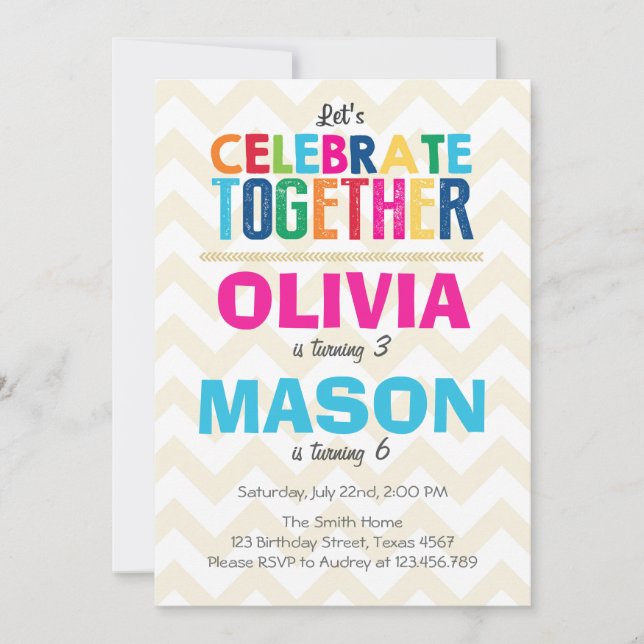 Convite de aniversário duplo conjunto (Frente)