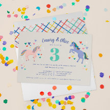 Convite de aniversário duplo Unicorn