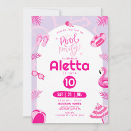 Convite de aniversário editável cor-de-rosa para p