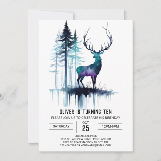 Convite de Aniversário Editável do Stag Forest (Frente)