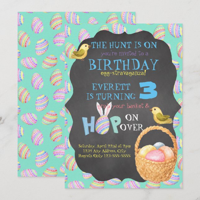 Convite de Aniversário Egg-Stravaganza (Frente/Verso)