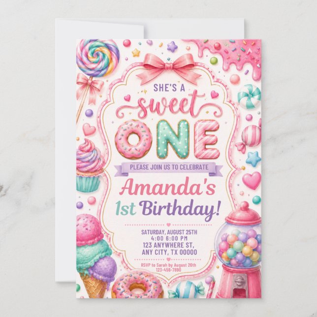 Convite de Aniversário Ela é uma Doce Template (Frente)