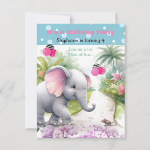 Convite de Aniversário Elefante em um Jardim