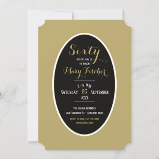 Convite de aniversário Elegant Sixty preto dourado