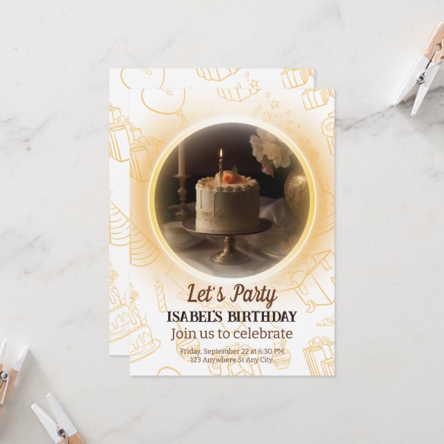 Convite de aniversário elegante (Frente/Verso In Situ)