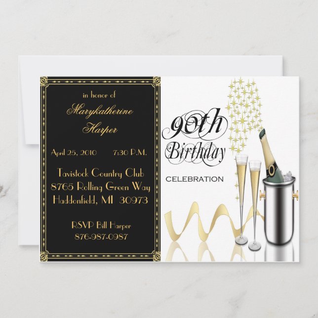Convite de aniversário Elegante 90 (Frente)