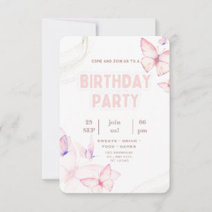 Convite de Aniversário Elegante Borboleta Rosa