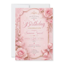 Convite de Aniversário Elegante com Flores Cor-de-