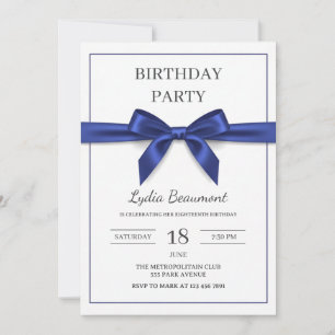 Convite de Aniversário Elegante com Laço Azul Mari