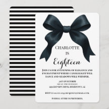Convite de Aniversário Elegante com Laço Preto - F