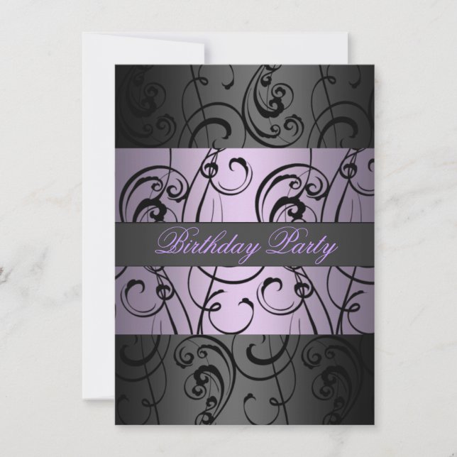 Convite de Aniversário Elegante com Rodopio Roxo e (Frente)
