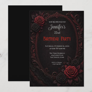 Convite de Aniversário Elegante com Rosas Vermelha